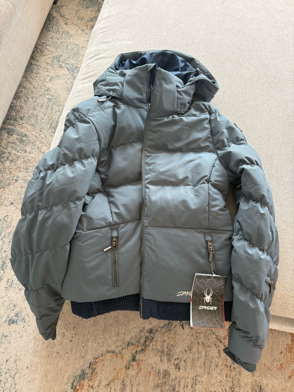Spyder Hooded Puffer Jacket in Slate Gray-Blue